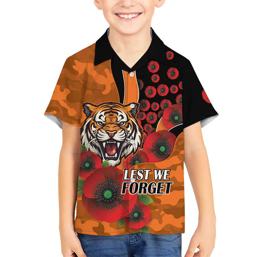 Wests Tigers ANZAC Personalised Hawaiian Shirt Lest We Forget Poppy Camo