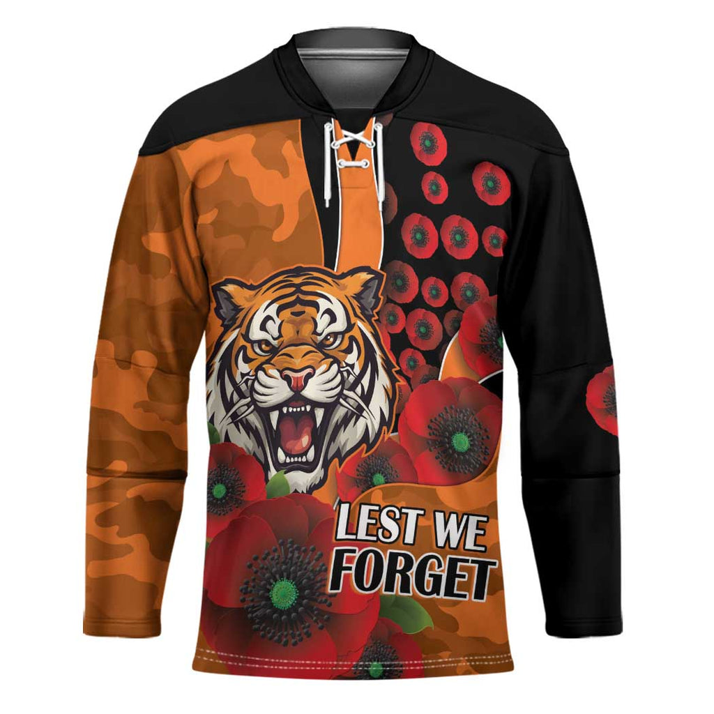 Wests Tigers ANZAC Personalised Hockey Jersey Lest We Forget Poppy Camo