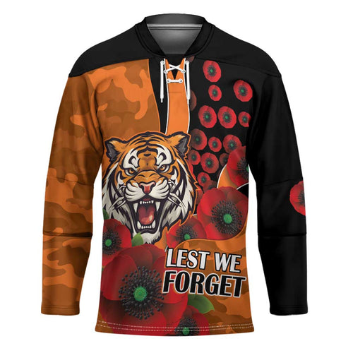 Wests Tigers ANZAC Personalised Hockey Jersey Lest We Forget Poppy Camo