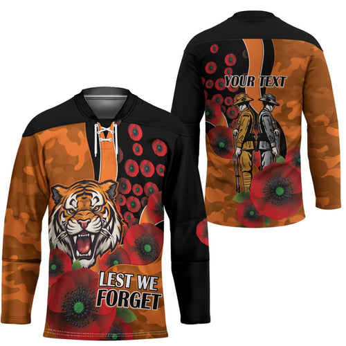 Wests Tigers ANZAC Personalised Hockey Jersey Lest We Forget Poppy Camo