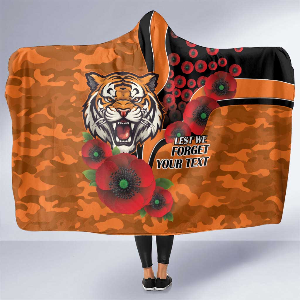 Wests Tigers ANZAC Personalised Hooded Blanket Lest We Forget Poppy Camo