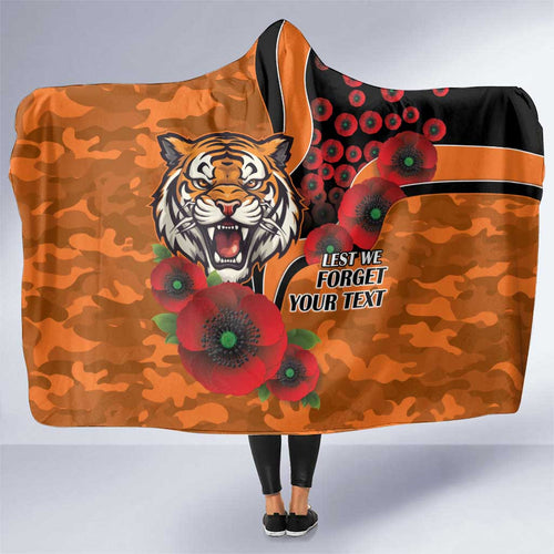Wests Tigers ANZAC Personalised Hooded Blanket Lest We Forget Poppy Camo