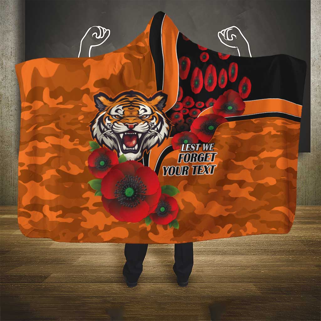 Wests Tigers ANZAC Personalised Hooded Blanket Lest We Forget Poppy Camo