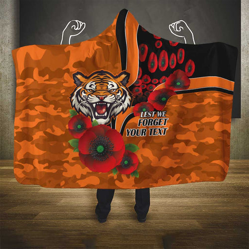Wests Tigers ANZAC Personalised Hooded Blanket Lest We Forget Poppy Camo