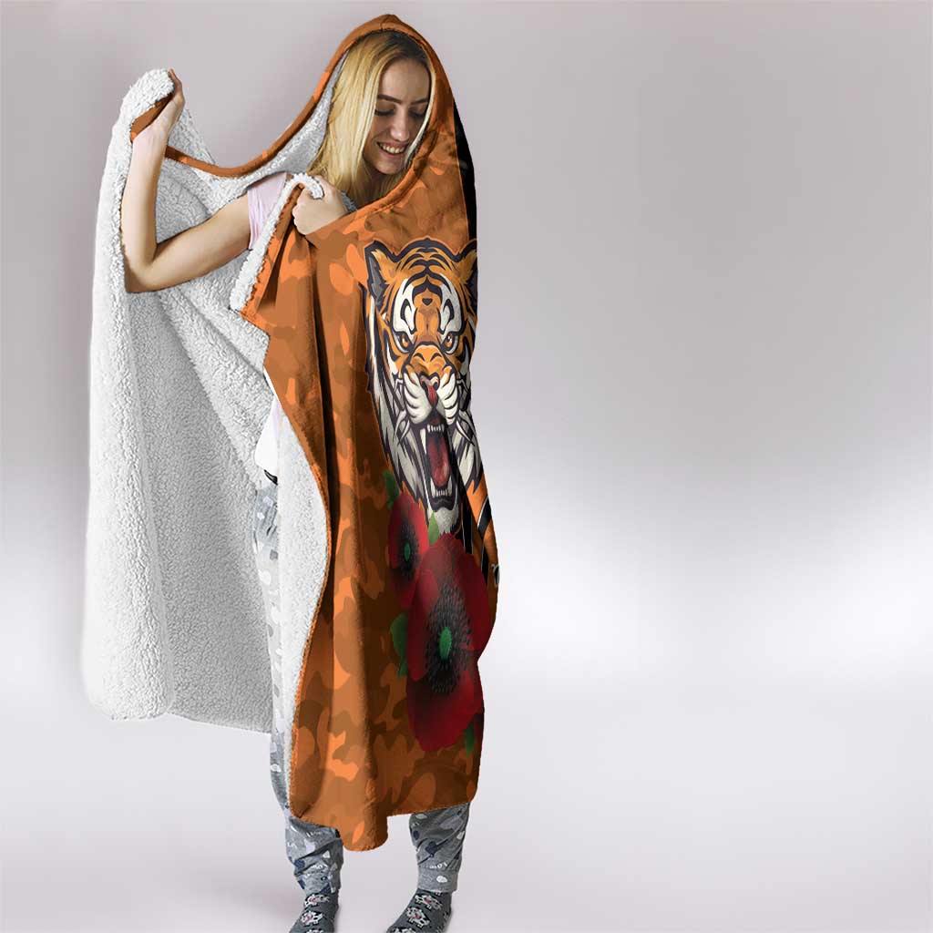 Wests Tigers ANZAC Personalised Hooded Blanket Lest We Forget Poppy Camo