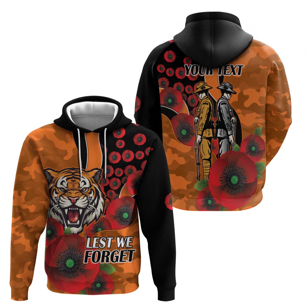 Wests Tigers ANZAC Personalised Hoodie Lest We Forget Poppy Camo