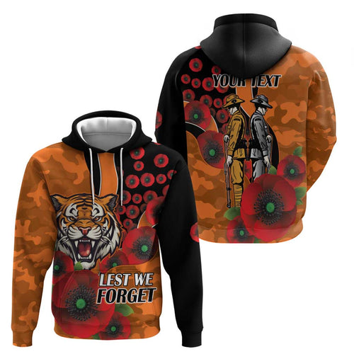 Wests Tigers ANZAC Personalised Hoodie Lest We Forget Poppy Camo