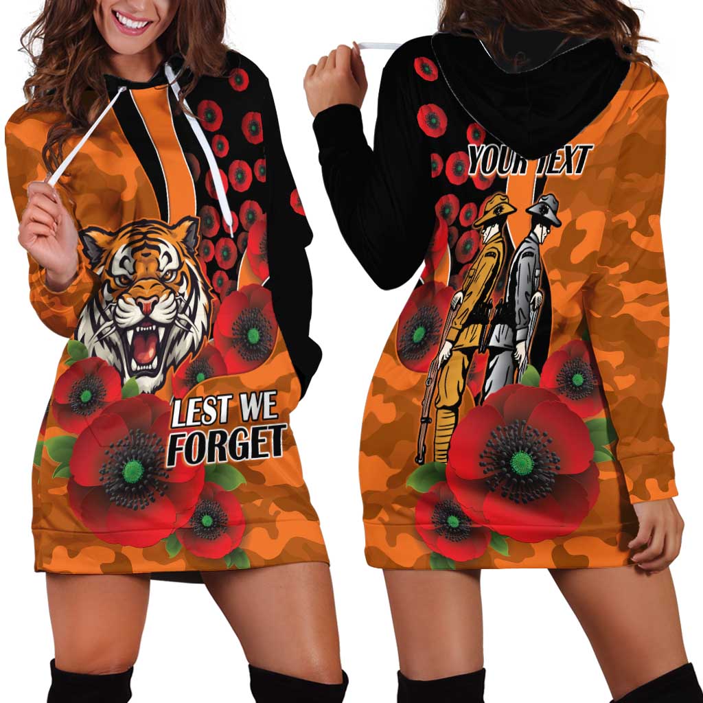 Wests Tigers ANZAC Personalised Hoodie Dress Lest We Forget Poppy Camo