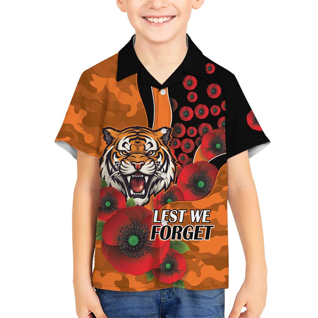 Wests Tigers ANZAC Personalised Kid Hawaiian Shirt Lest We Forget Poppy Camo