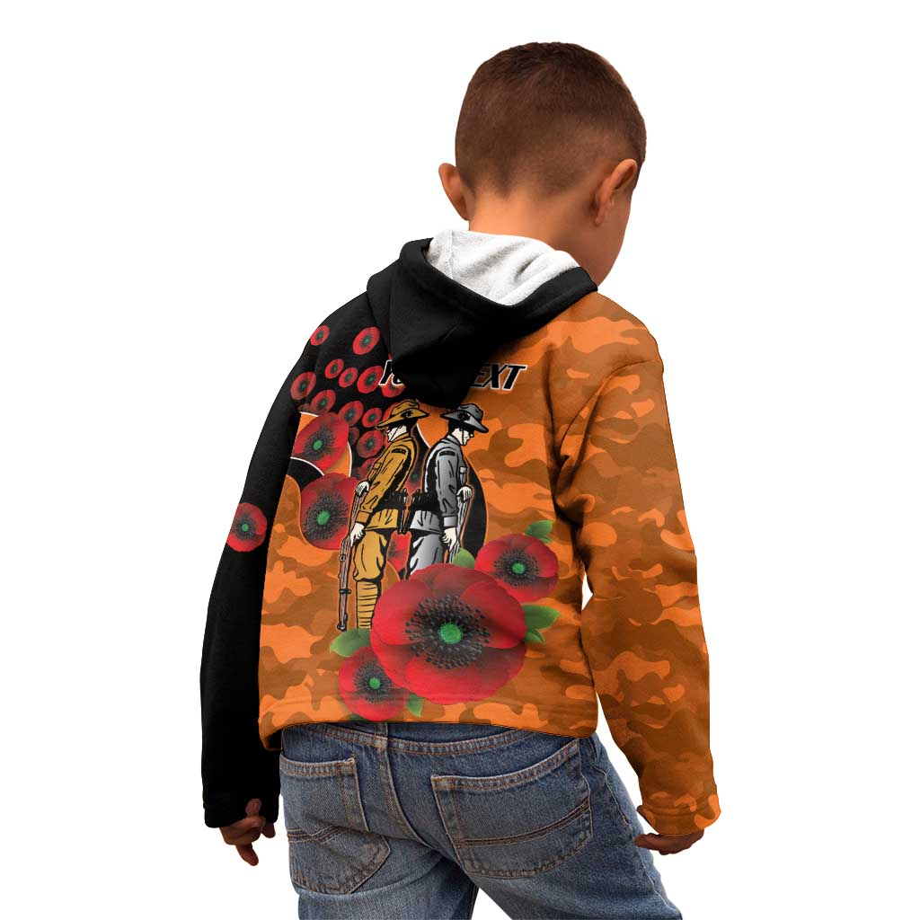 Wests Tigers ANZAC Personalised Kid Hoodie Lest We Forget Poppy Camo