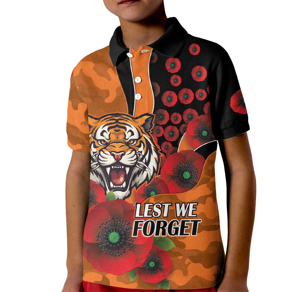 Wests Tigers ANZAC Personalised Kid Polo Shirt Lest We Forget Poppy Camo