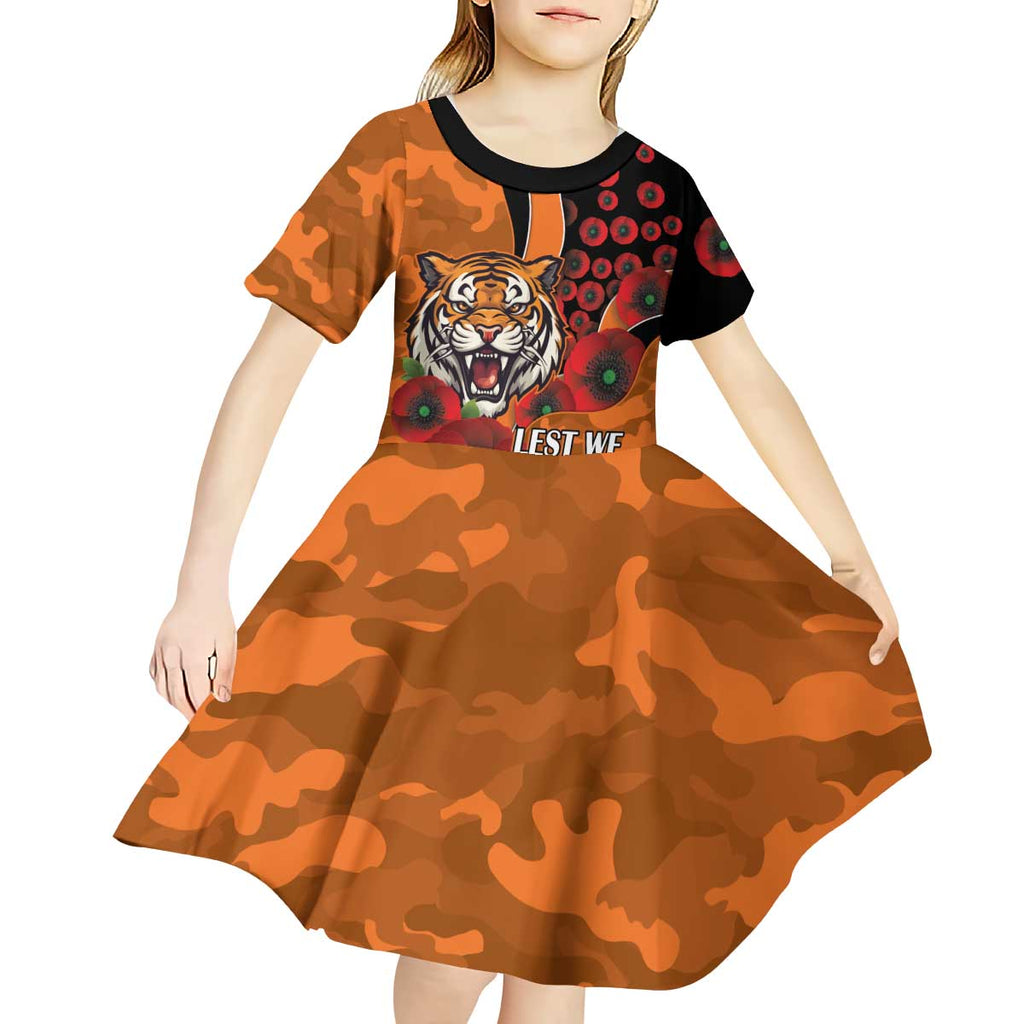 Wests Tigers ANZAC Personalised Kid Short Sleeve Dress Lest We Forget Poppy Camo
