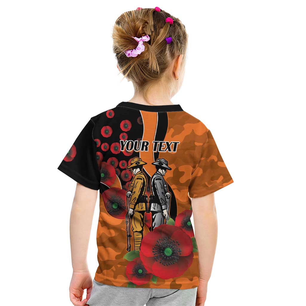 Wests Tigers ANZAC Personalised Kid T Shirt Lest We Forget Poppy Camo