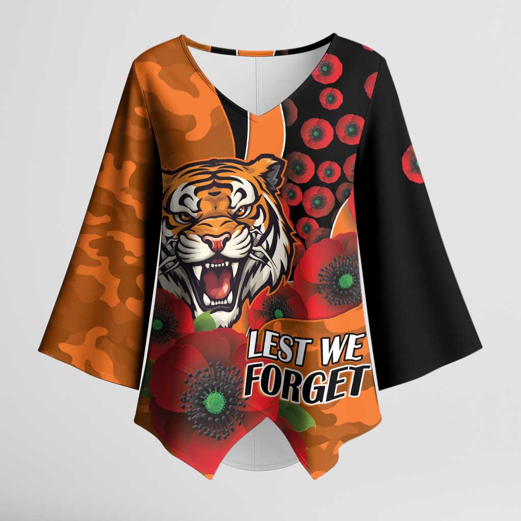 Wests Tigers ANZAC Personalised Kimono Sleeve Blouse Lest We Forget Poppy Camo
