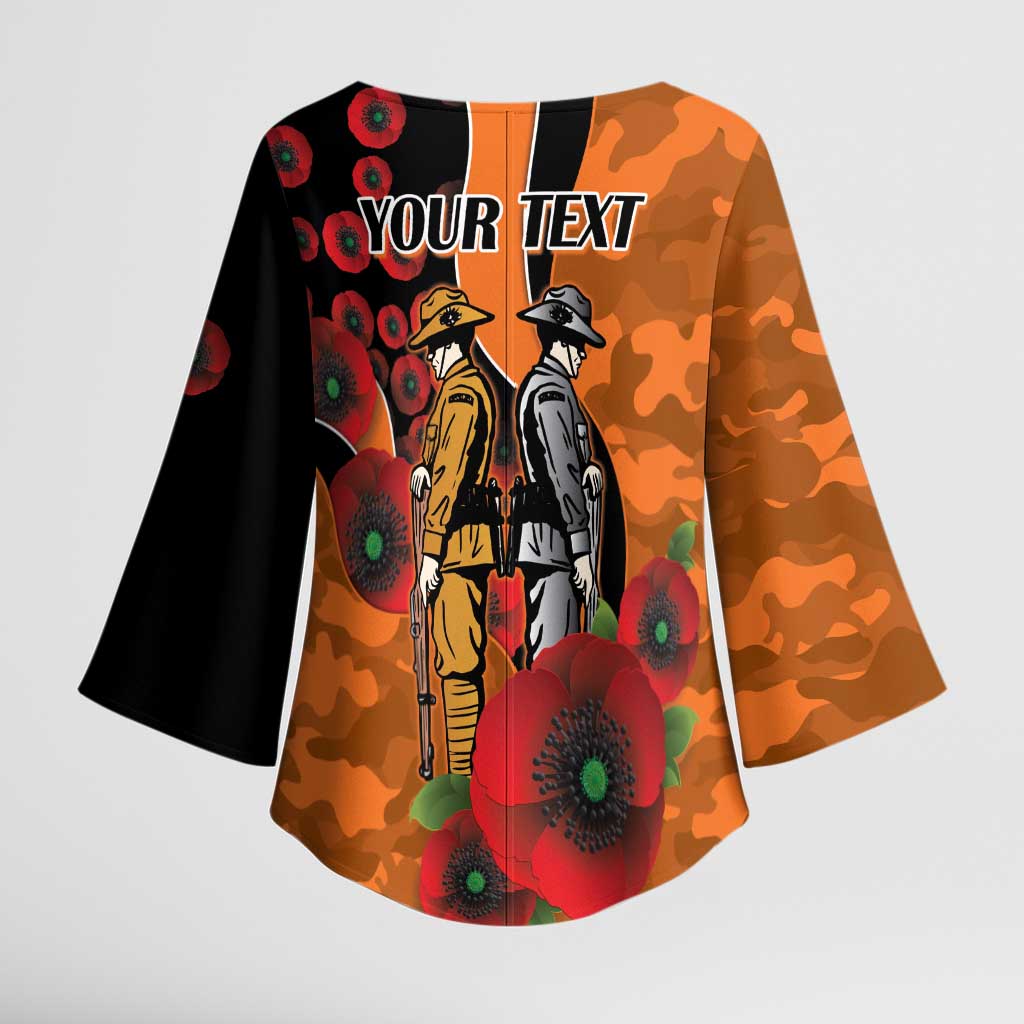 Wests Tigers ANZAC Personalised Kimono Sleeve Blouse Lest We Forget Poppy Camo