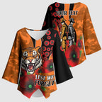 Wests Tigers ANZAC Personalised Kimono Sleeve Blouse Lest We Forget Poppy Camo