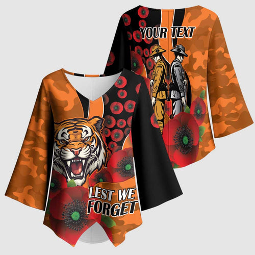 Wests Tigers ANZAC Personalised Kimono Sleeve Blouse Lest We Forget Poppy Camo