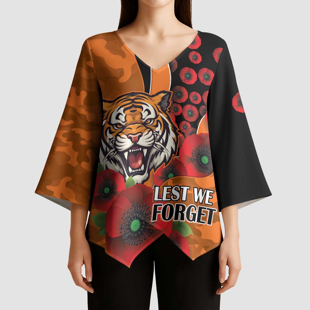 Wests Tigers ANZAC Personalised Kimono Sleeve Blouse Lest We Forget Poppy Camo