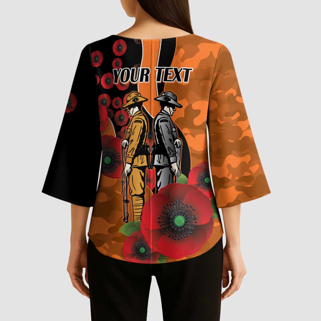 Wests Tigers ANZAC Personalised Kimono Sleeve Blouse Lest We Forget Poppy Camo