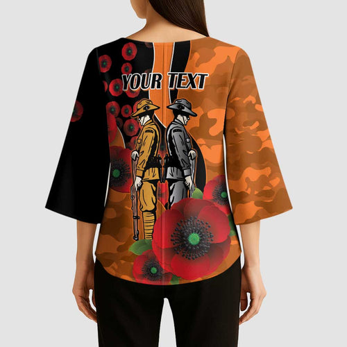 Wests Tigers ANZAC Personalised Kimono Sleeve Blouse Lest We Forget Poppy Camo