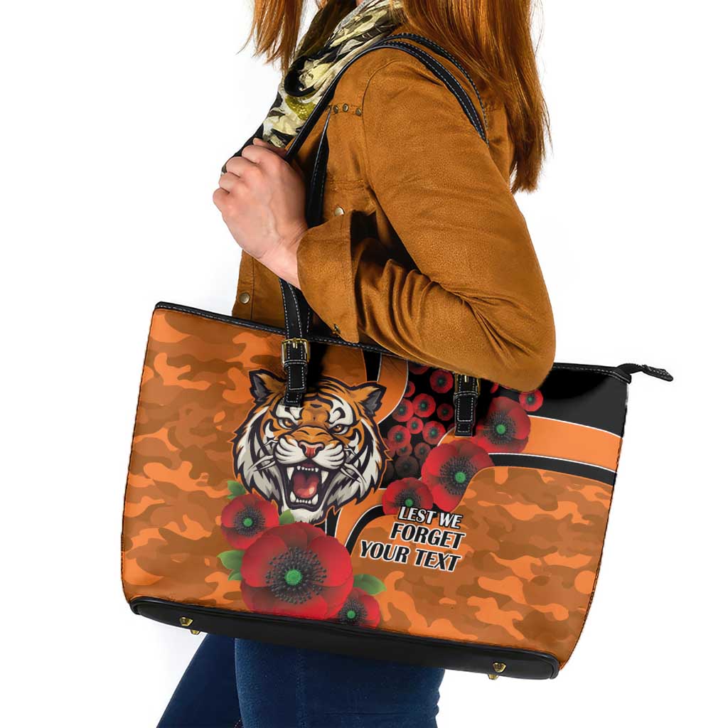 Wests Tigers ANZAC Personalised Leather Tote Bag Lest We Forget Poppy Camo