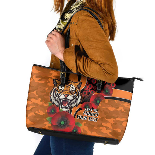 Wests Tigers ANZAC Personalised Leather Tote Bag Lest We Forget Poppy Camo