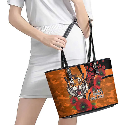 Wests Tigers ANZAC Personalised Leather Tote Bag Lest We Forget Poppy Camo