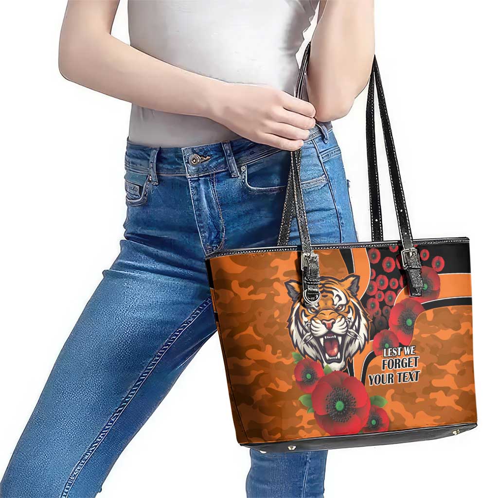 Wests Tigers ANZAC Personalised Leather Tote Bag Lest We Forget Poppy Camo