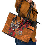 Wests Tigers ANZAC Personalised Leather Tote Bag Lest We Forget Poppy Camo