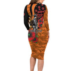 Wests Tigers ANZAC Personalised Long Sleeve Bodycon Dress Lest We Forget Poppy Camo