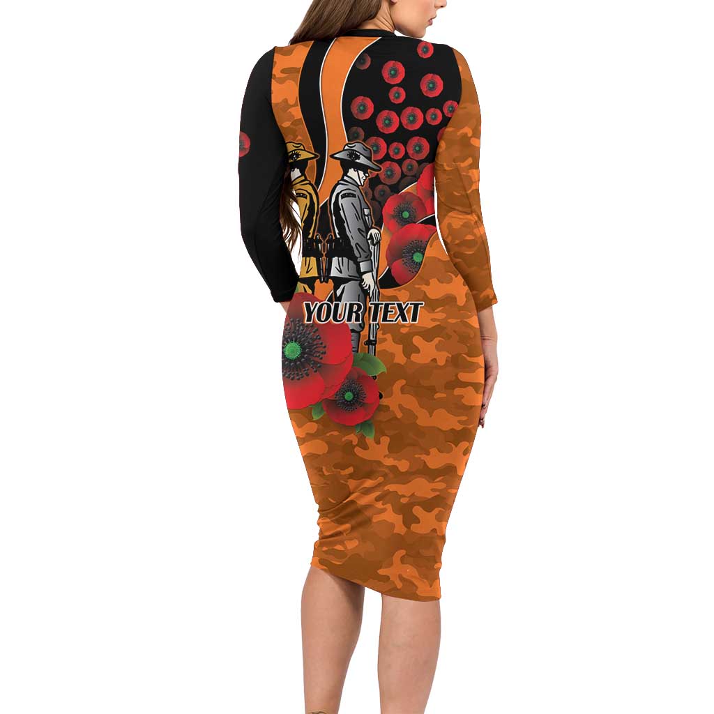 Wests Tigers ANZAC Personalised Long Sleeve Bodycon Dress Lest We Forget Poppy Camo