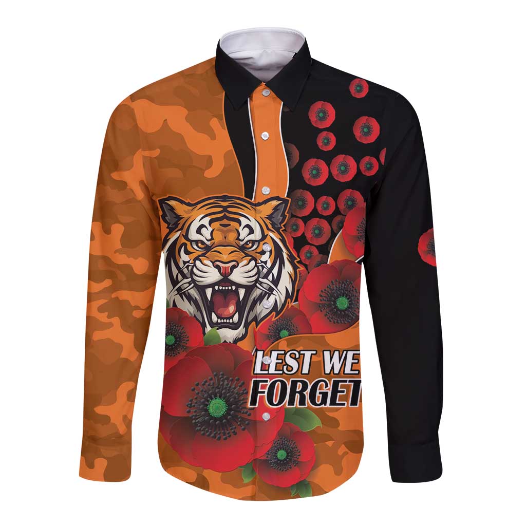 Wests Tigers ANZAC Personalised Long Sleeve Button Shirt Lest We Forget Poppy Camo