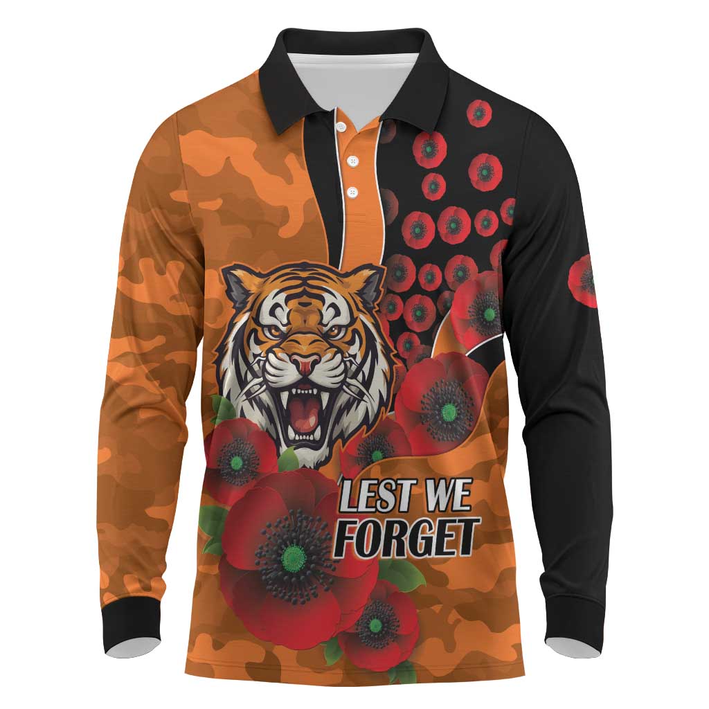 Wests Tigers ANZAC Personalised Long Sleeve Polo Shirt Lest We Forget Poppy Camo