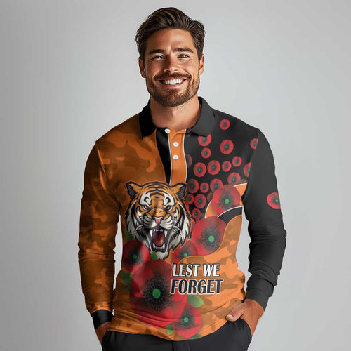 Wests Tigers ANZAC Personalised Long Sleeve Polo Shirt Lest We Forget Poppy Camo