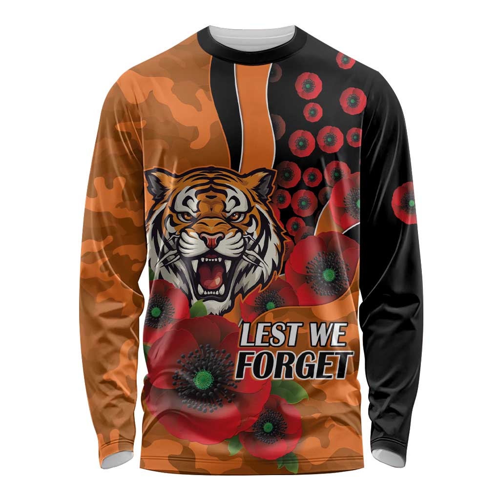 Wests Tigers ANZAC Personalised Long Sleeve Shirt Lest We Forget Poppy Camo