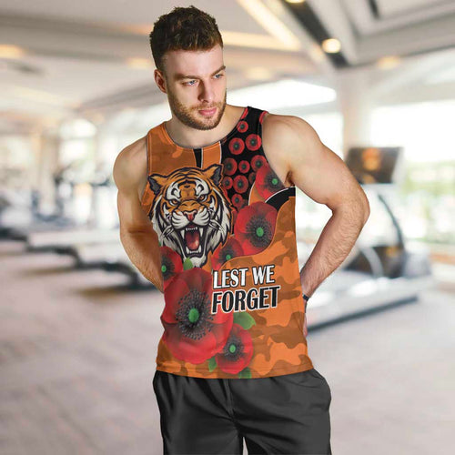 Wests Tigers ANZAC Personalised Men Tank Top Lest We Forget Poppy Camo