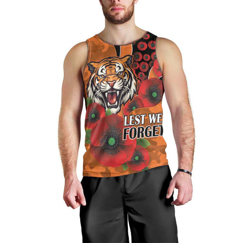 Wests Tigers ANZAC Personalised Men Tank Top Lest We Forget Poppy Camo
