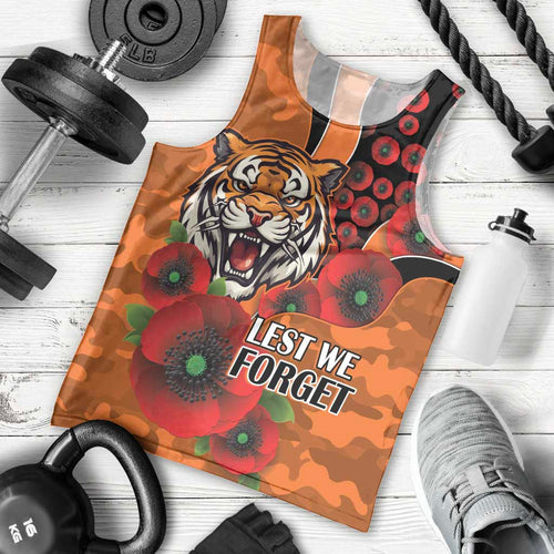 Wests Tigers ANZAC Personalised Men Tank Top Lest We Forget Poppy Camo