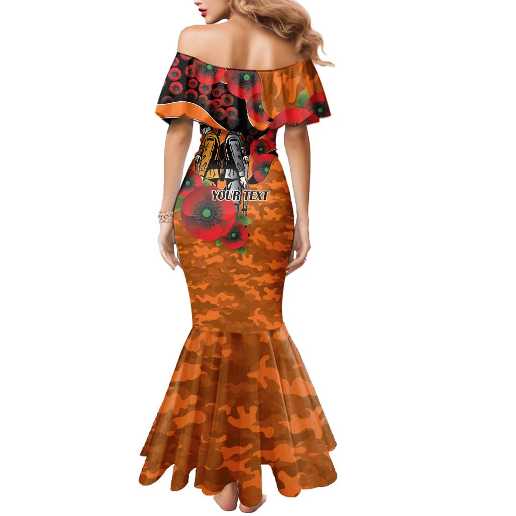 Wests Tigers ANZAC Personalised Mermaid Dress Lest We Forget Poppy Camo