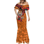 Wests Tigers ANZAC Personalised Mermaid Dress Lest We Forget Poppy Camo
