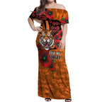 Wests Tigers ANZAC Personalised Off Shoulder Maxi Dress Lest We Forget Poppy Camo