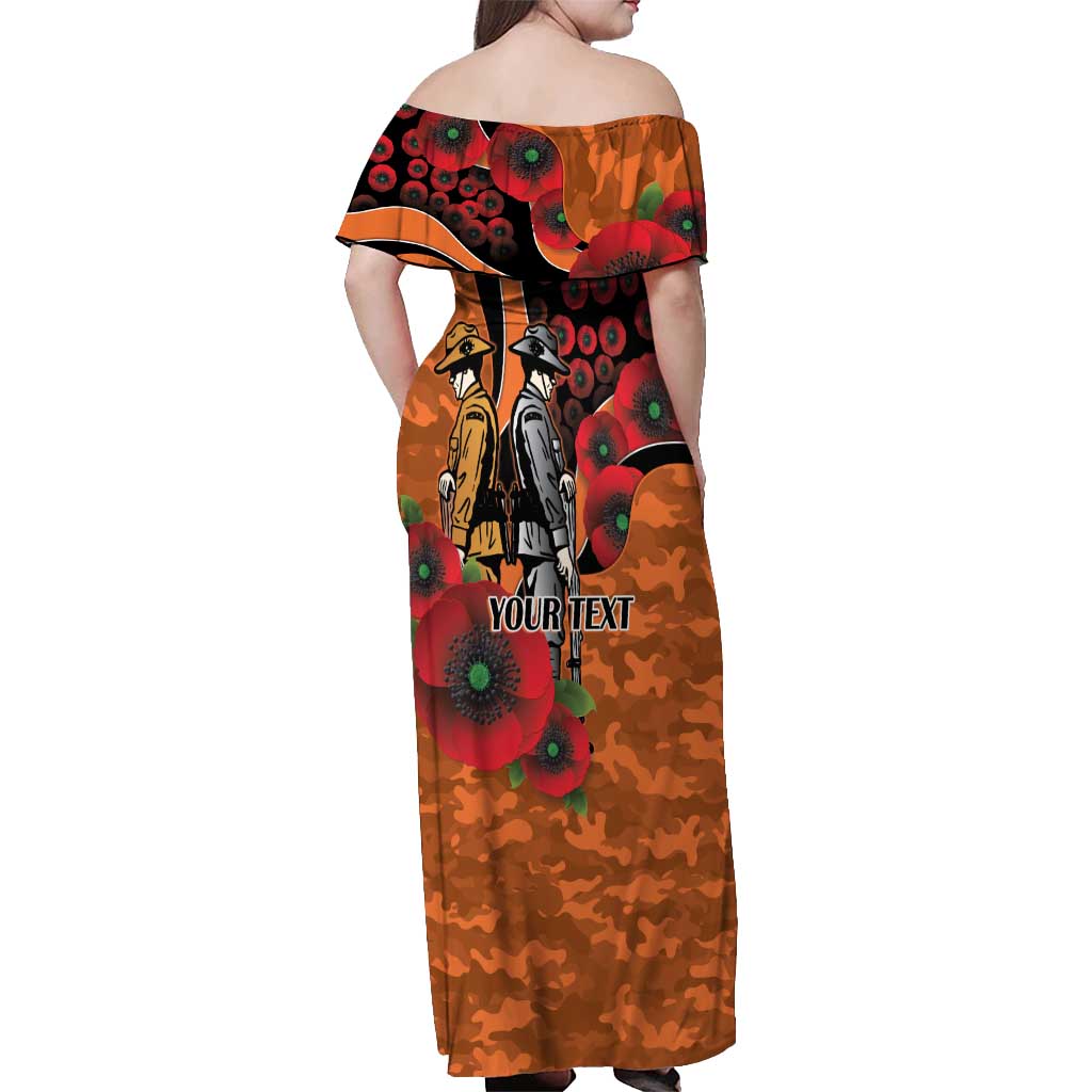 Wests Tigers ANZAC Personalised Off Shoulder Maxi Dress Lest We Forget Poppy Camo
