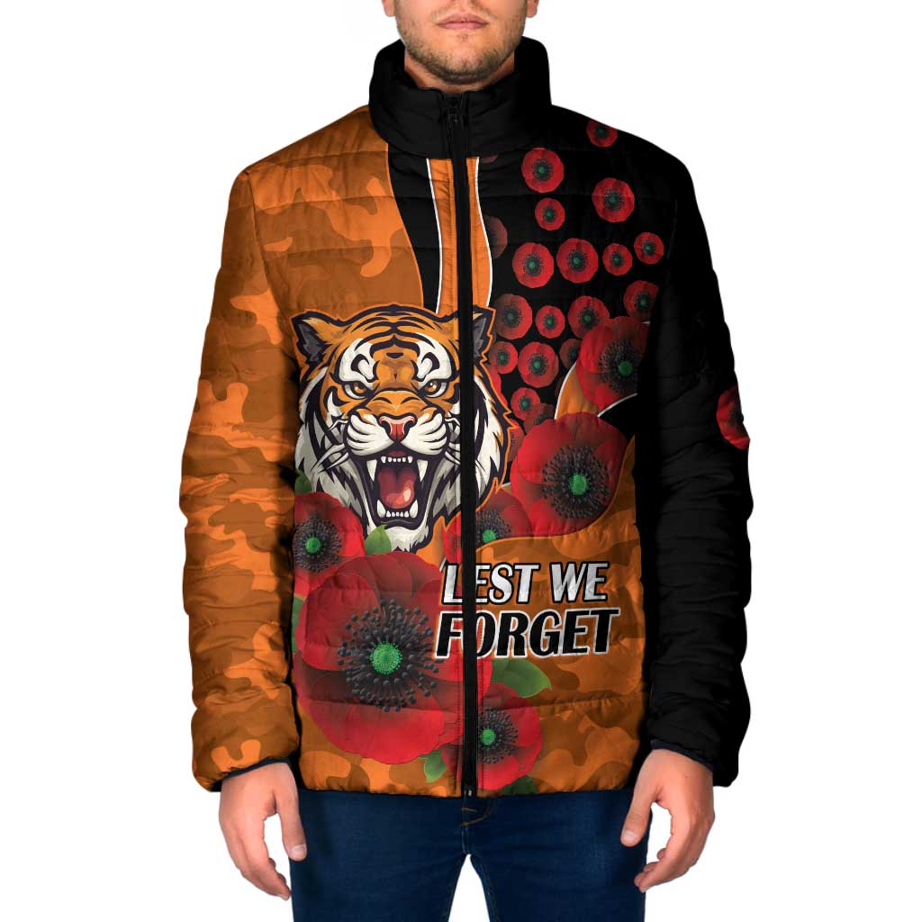 Wests Tigers ANZAC Personalised Padded Jacket Lest We Forget Poppy Camo