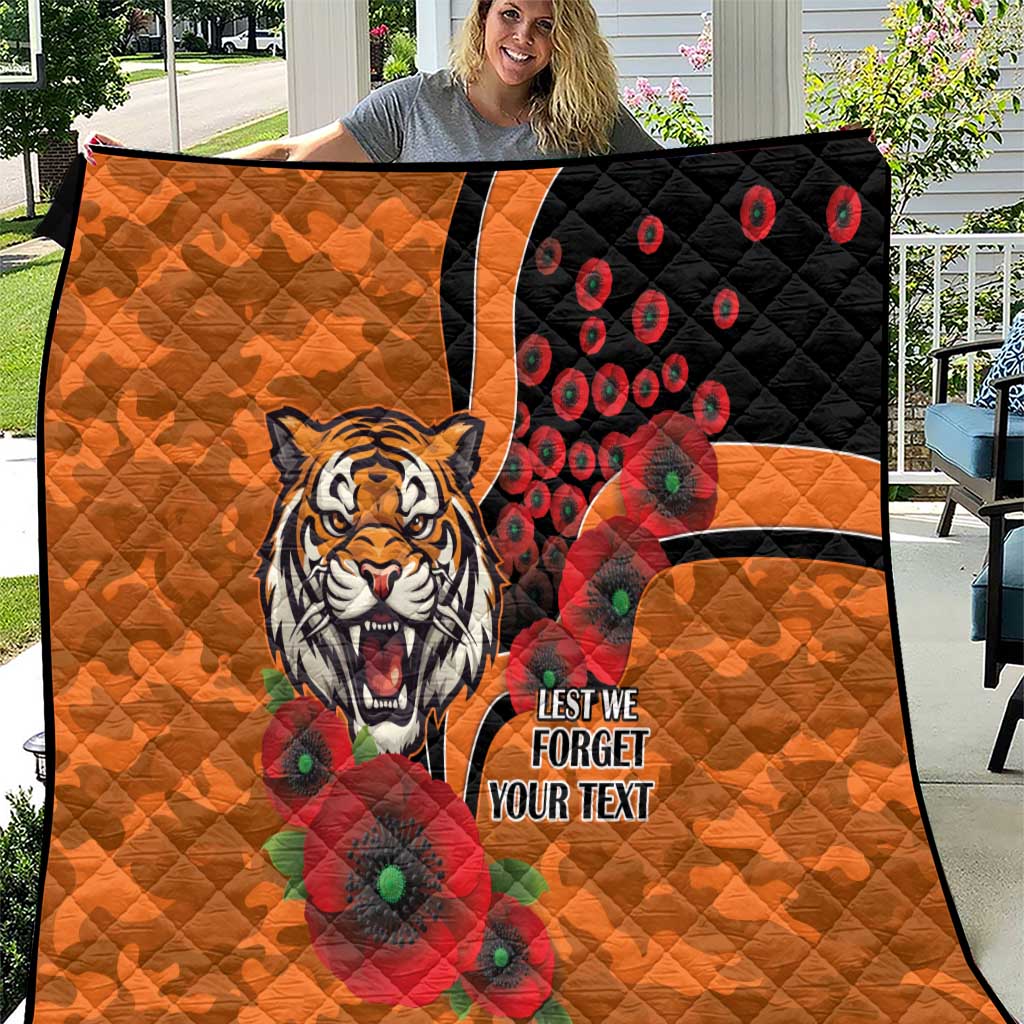Wests Tigers ANZAC Personalised Quilt Lest We Forget Poppy Camo