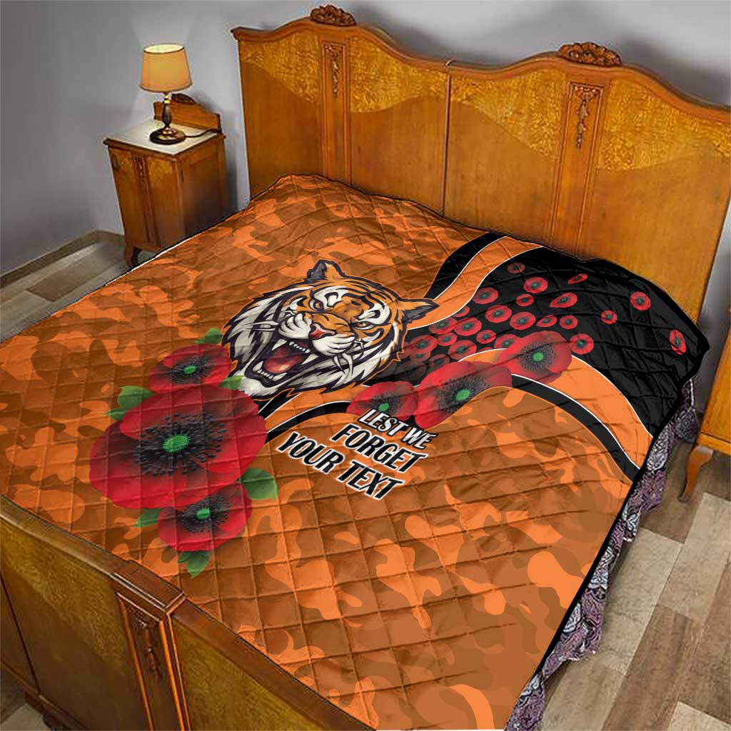 Wests Tigers ANZAC Personalised Quilt Lest We Forget Poppy Camo