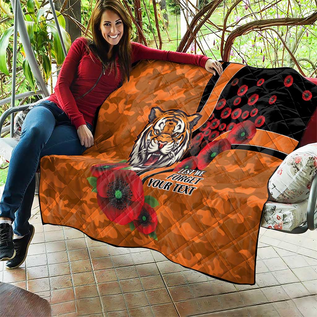Wests Tigers ANZAC Personalised Quilt Lest We Forget Poppy Camo