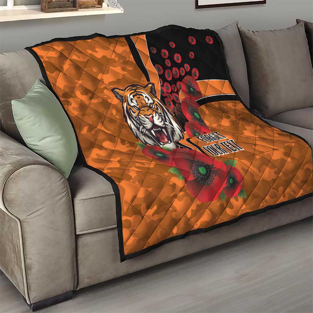 Wests Tigers ANZAC Personalised Quilt Lest We Forget Poppy Camo
