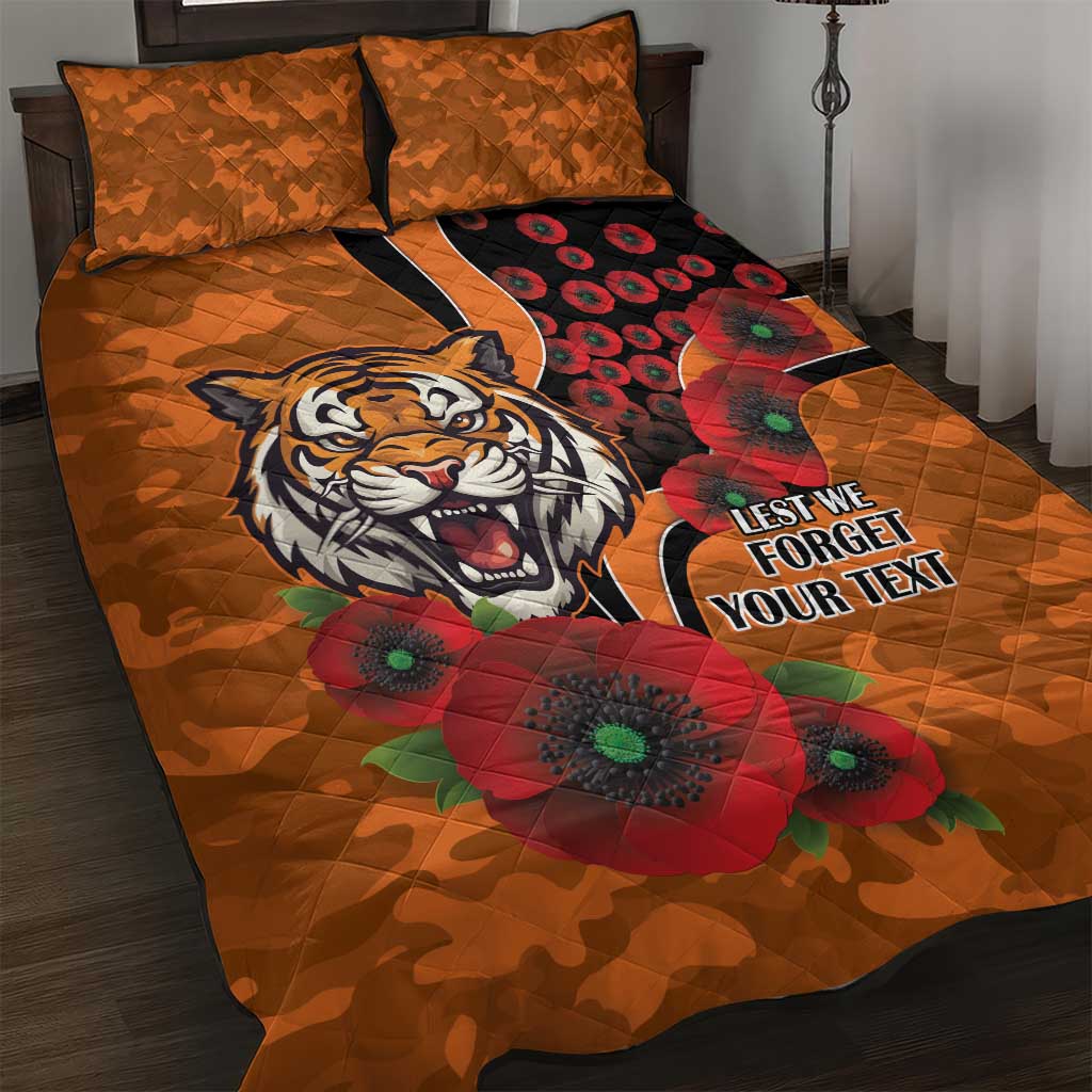Wests Tigers ANZAC Personalised Quilt Bed Set Lest We Forget Poppy Camo