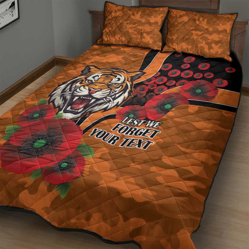 Wests Tigers ANZAC Personalised Quilt Bed Set Lest We Forget Poppy Camo