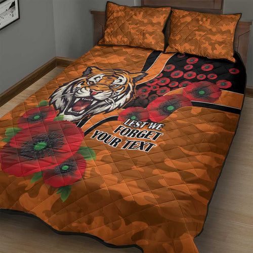 Wests Tigers ANZAC Personalised Quilt Bed Set Lest We Forget Poppy Camo